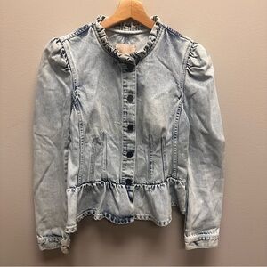 Rebecca Taylor Light Blue Ruffle Jean Jacket Womens Size‎ S Peplum Coquette Girl
